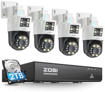 ZOSI 4K Dual-Lens PoE CCTV Camera System, 4pcs Pan/Tilt PoE Camera Outdoor, 2-in-1 Dual Views (4MP+4MP), Color Night Vision, Person/Vehicle Detect, Spotlight Siren, 8 Ports 16CH 8MP NVR with 2TB HDD