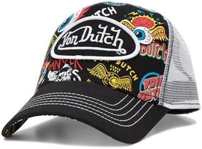 Von Dutch Monogram Trucker Cap - Retro Snapback Cap for Men and Women - Adjustable Snap Fit Panel, Mesh Rear, Curved Bill, Size One Size, Black