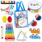 Stpoie's 15 pcs Kids Musical Instruments for 3 year olds, includes Xylophone for Kids, Baby Tambourine, Montessori Musical Toy Instruments, Wooden Toddler Music Instrument