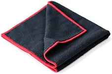 Maxshine 16" x 24" 330GSM Black Microfiber Car Detailing Towel with Red Sewn Border – Ultra-Soft & Absorbent – Ideal for Car Cleaning, Polishing & Interior/Exterior Detailing