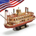 CubicFun Model Kits Ship 3D Puzzles Mississippi Steamboat Jigsaw Puzzles for Adults and Children, US Ship Model Decoration and Gift, 142 Pieces