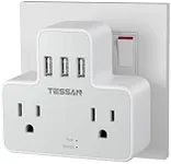 US to UK Plug Adapter, TESSAN Type G Power Converter with 2 Outlets 3 USB Charger, Ireland Travel Adaptor for USA to England Scotland Kenya Dubai London British Qatar Irish Hong Kong