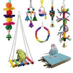 Bebester Bird Chewing Toys, 8Pieces Bird Parrot Toys Bird Hanging Bell Toy Hanging Colorful Swing Chewing Toy Bells, Ladder Swing for Small Parrots, Macaws, Parakeets, Conures, Cockatiels, Love Birds