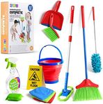 Play22 Kids Cleaning Set 12 Piece - Toy Cleaning Set Includes Broom, Mop, Brush, Dust Pan, Duster, Sponge, Clothes, Spray, Bucket, Caution Sign, - Toy Kitchen Toddler Cleaning Set - Original