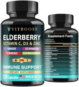 VITBOOST Immune Support Supplement 8 in 1 with Vitamin D 5000 IU - 120 CT | Elderberry Formula with Echinacea, Vitamin C & Zinc, Turmeric, Ginger, Ashwagandha