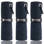 Handy Picks Microfiber Golf Towel (40 X 40CM) with Carabiner Clip, Waffle Pattern Golf Towel Hook and Loop Fastener - The Convenient Golf Cleaning Towel (Black)