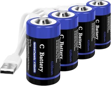 wowpower Rechargeable Lithium C Batteries with 4 in 1 USB-C Charging Cable, 4 Pack C Cell Battries, 1.5V 4100mWh LR14 C Size Battery Replacement for Floodlight Toys