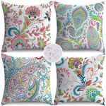 NIGHTWISH Outdoor Pillow Covers Set of 4 Waterproof Outdoor Decorative Throw Pillow Covers Paisley Colorful Floral Sofa Couch Cushion Cases for Patio Furniture Garden (18 x 18-Inch)