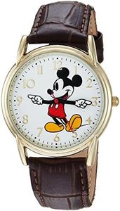 Disney Mickey Mouse Adult Classic Cardiff Articulating Hands Analog Quartz Leather Strap Watch, Gold, Black, Classic