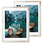 Hongkee 18x24 Frame Set of 2, Distressed White Wood Style - Display 18 x 24 Poster without Mat or 16x20 Picture with Mat, Wall Mounting Horizontal and Vertical