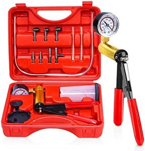 CARSC Hand Held Vacuum Pump Tester Set Vacuum Gauge and Brake Bleeder Kit for Automotive with Adapters Case