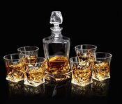 Farielyn-X 7 Pcs Decanter and Glasses Set- Stylish 1 Decanter and 6 Pcs Glass Set - Perfect for Whiskey, Scotch, Wine, Vodka, Tequila, Rum (time $$, 1)