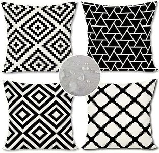 FARMNALL Black and White Outdoor Pillows Waterproof Boho Throw Pillow Covers 18x18 Set of 4 Decorative Geometry Cushion Cover for Garden Patio Tent Couch Sofa Home