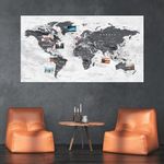 World Map XXL 51 x 28 inches, Travel Pin Board with Fleece Surface in Modern Wall Art Design, 20 Flag Push Pins Included