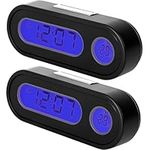 Car Clocks 2 Pack with Temperature Fahrenheit Blue Backlight, Small Electronic Clock for Dashboard Tiny Car Clock, Vehicle Lcd Backlight Digital Dashboard Clock Mini Clock Adhesive (include Battery)