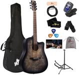 WINZZ HAND RUBBED Series - Full Size Cutaway Carved Acoustic Acustica Guitar Adult Beginner Starter Bundle with Full Kit, 41 Inches Right Handed, Carved Black