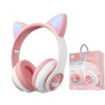 Yusonic Wireless Headphones for Kids Cat Ear LED Light Up Bluetooth Foldable Headphones for Girls Toddlers Kids Headphones for Amazon Fire Tablet/Laptop/iPad/School (white pink)