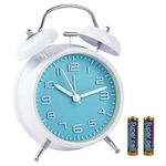 Loud Alarm Clock for Heavy Sleepers 3D Dial Battery Operated (Battery Include), 4" Alarm Clocks for Bedrooms, Classic Silent Non-Ticking Quartz Twin Bell Alarm Clock for Kids PT505 White Blue