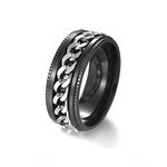 Banemi Men's Promise Rings Personalized, 8mm Embossed Chain Stainless Steel Black Silver Mens Wedding Bandssize P 1/2