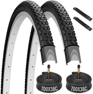 Midcos 700C Bike Tires, 2 Pack 700x38c Bike Tire, Bicycle Tires and Tube Set with 2 Tire Levers, 40-622 700x38c Road Bike Tire Compatible with 700 x 35C/36C/37C/38C/40C Bike Bicycle Tires and Tubes