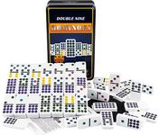 Doublefan Domino Set with Color Dot, Double Nine Dominoes with Tin Box, Color Double 9 Dominoes Colored Dot Dominoes with Reusable Collectors Tin 55 Tiles