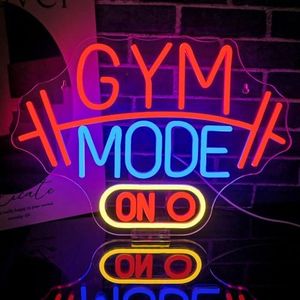 Lucunstar Gym Mode Neon Sign Red Neon Light for Wall Decor Sport LED Sign Dimmable Switch USB Powered with LED Lights for Bussness Man Cave Dumbbell Gym Club Decor