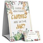 Guess How Many Candies Are In The Jar, Christmas Party Game Sign,Baby Shower Game Sign, Bridal Shower Game Sign, Birthday Party Games Sign -1 Sign and 50 Guessing Cards(15A)