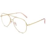 GQUEEN Pilot Style Fake Glasses Fashion Retro Vintage Metal Frame Clear Lens Glasses Womens Mens UV400