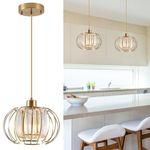 XSDeTu Gold Pendant Light Fixture, Modern Crystal Pendant Lights Kitchen Island, 1-Light Farmhouse Mini Chandelier, Adjustable Brass Hanging Light Fixture for Hallway, Bedroom, Dining Room