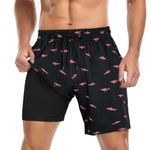 Mens swim shorts Mens Bathing Suit Mens Swim Trunks with Compression Liner Maillot De Bain Homme Pink Shark XL