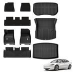 3W Floor Mats with Carpets for Tesla Model 3 2024 Trunk Cargo Liner, All-Weather TPE Full Set Floor Liners and Cargo Liner Mats Accseeories Custom Fit for Model 3