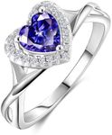 MYBELLNA Promise Ring for Her 925 Sterling Silver Created Ruby Blue Sapphire Emerald Diamond Heart Promise Wedding Engagement Ring for Wife Girlfriend Her Anniversary, 49（15.7）, Metal