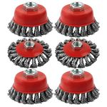 WENORA 4 Inch Wire Wheel Cup Brush Set for Grinder, WENORA 6 Pack Wire Wheels for 4 1/2 Angle Grinder -5/8 Inch Threaded Arbor -0.02 Inch Carbon Steel Brush for Heavy Cleaning Rust Stripping