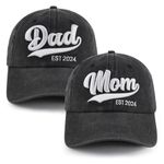 Gomthrpc 2PCS Mom and Dad EST 2024 Hat, 3D Embroidered Adjustable Cotton New Parents Gifts Baseball Cap, Black, One Size