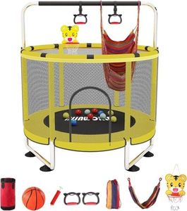 Little Tikes Adjustable Baby Toddler Trampoline with Basketball Hoop, 220lbs Indoor Outdoor Trampoline with Enclosure (Light Yellow)