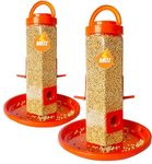 Boltz Hanging Bird Feeder, 4 Feed Nozzle, Hanging Food Feeder, Capacity 1 Kg, Bird Feeder for Balcony, Ideal for All Kind and Stage Bird-(Combo Transparent, Pack of 2) (Orange Pack of 2)