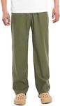 Men's Drawstring Loose Linen Beach Pants Lightweight Elastic Waist Yoga Lounge Cotton Trousers Pajamas (Army Green, XL)