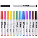 TWOHANDS Wet Erase Markers Ultra Fine Tip,0.7mm,Low Odor,Extra Fine Point,12 Assorted Colors,Whiteboard Markers for Office,Home,or Planning Dry Erase Board,20703