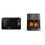 Panasonic NN-E28JBMBPQ Compact Solo Microwave Oven with Turntable, Black and Panasonic NF-CC500SXC Air Fryer With Viewing Window, Matt Grey