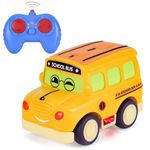 Highttoy Remote Control Cars for 1 2 3 Year Olds, Cartoon School Bus Toys for 1 2 3 Year Old Boys Girls Gifts 2.4GHz 4-Channel Mini RC Car Toys for Toddlers Kids, Orange