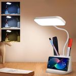 Gesto Rechargeable Battery Operated Desk Lamp – 3 Color Changing Led Light Study Lamp for Students, Night Light for Study Room | Work from Home Portable Reading Light with Mobile Holder & Pen Holder