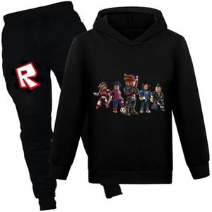 Boy Girl Hoodies Game Cartoon Long Sleeve Hooded Clothes Set For Kids (black, 6-7 Years)