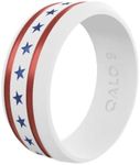 QALO Men & Women's Rubber Silicone Ring, Folds of Honor Stars and Stripes Modern, Rubber Wedding Band for Men & Women, Breathable, Durable Unisex Engagement Silicone Ring, 6mm Wide 1.85mm Thick, White, Size 11