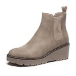 Athlefit Women's Chelsea Wedge Boots Elastic Platform Lug Sole Slip on Wedge Ankle Booties, Khaki, 10