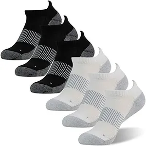 FOOTPLUS Golf Socks,Mens Womens Winter Copper Ankle Odor Free Running Tennis Camping Arch Suppport Compression Thick Cushioned Soft Low Cut Socks,3 White& 3 Black,Large