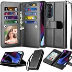 Njjex Wallet Case for Moto Edge Plus 2022, for Motorola Edge+ 5G UW 2022/Edge 30 Pro/Edge X30 Case, [9 Card Slots] PU Leather Folio Flip [Detachable] Kickstand Magnetic Phone Holder Cover [Black]