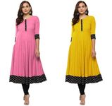 Yova Style Printed Cotton Daily Use Umbrella Dress for Ladies Combo Packs of 2 Baby Pink & Yellow Large