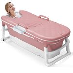 Dripex Portable Bathtub Adult, Folding Bathtub 138X62X52cm Large Thicken Free Standing Soaking Barrel, Foldable Massage Sweat Steam Bath Tub with Lid, Bathroom Warm Spa Sauna for Adults Children, Pink