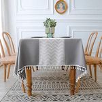 BESBESME Table Cloth Rustic Linen Boho Style,Kitchen Dining Room V-Shaped Striped Tablecloths for Square Tables, Washable Wrinkle Resistant Table Cover(55''x55'',4 Seats, Grey)