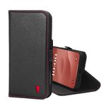 TORRO Leather Case Compatible with iPhone 15 – Premium Leather Wallet Case with Kickstand and Card Slots - Black